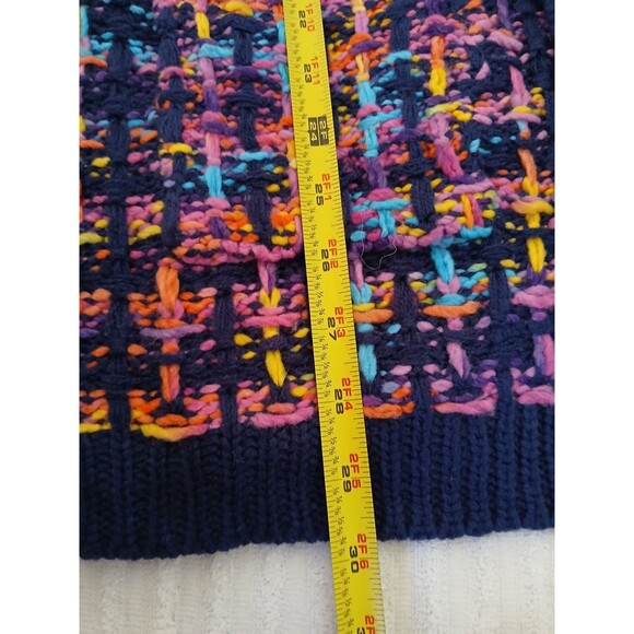 &merci Navy Multicolor Knit Cardigan Sweater Open Front Pockets Size S - Picture 10 of 16